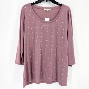 Farmer's Market Boho Floral Embroidered Shirt Womens Plus Size 3X Orchid Purple